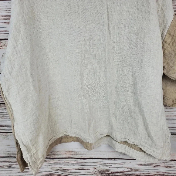 Match Point Womens Small Beige/Tan Color Block Linen Dolman Sleeve Tunic Top #28 - Picture 10 of 10